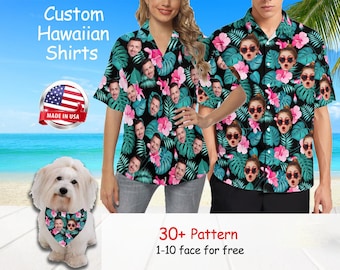 Custom Bachelor Party Shirts, Personalized Couple&#39;s Shirt With Face, Custom Hawaiian Shirt,Engagement Party Shirt, Summer Holiday Shirt
