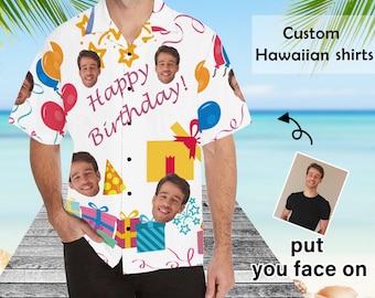 Birthday Shirts for Dad w Face, Custom Hawaiian Shirt w Photo, Summer Shirt for Men, Father's Day Gift, Birthday Party Shirt, Gift for Dad