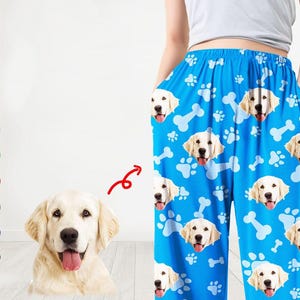 Custom Dog Face Pajama Pants, Personalized Pet Photo Pajama Trousers