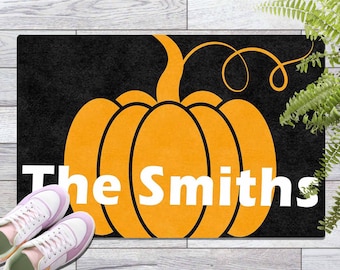 Pumpkin Doormat Decor, Entrance Welcome Doormat, Custom Fall Doormat, Family Doormat with Name, Fall Gift for Neighbour, Thanksgiving Gift