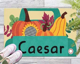 Personalized Pumpkin Doormat Decor, Custom Outdoor Doormat, Family Doormat w Name, Fall Doormat Gift, Pumpkin Welcome Doormat, Gift for Her