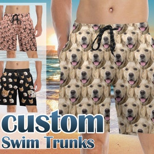 Custom Face Swim Trunk,Custom Summer Beach Short,Party/Vacation Gift For Him,Personalized Face Swim Short,Hawaiian Photo Trunks,Dog Trunks