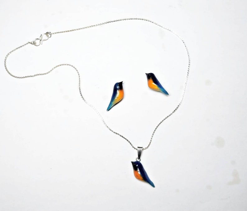 Indian Blue Robin, Handmade Polymer Clay bird Earrings, realistic earring, blue robin earring, minimalist earring, bird jewelry, post/dangle image 7