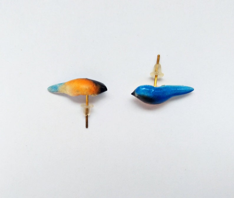 Indian Blue Robin, Handmade Polymer Clay bird Earrings, realistic earring, blue robin earring, minimalist earring, bird jewelry, post/dangle image 5