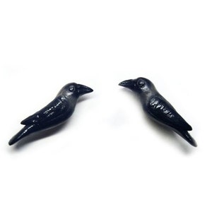 Handmade Black Raven Earrings, Polymer Clay Bird Jewelry