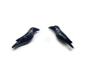Black Raven Earrings, Handmade Polymer Clay bird Earrings, Gothic earrings, realistic earrings, crow earrings, bird jewelry