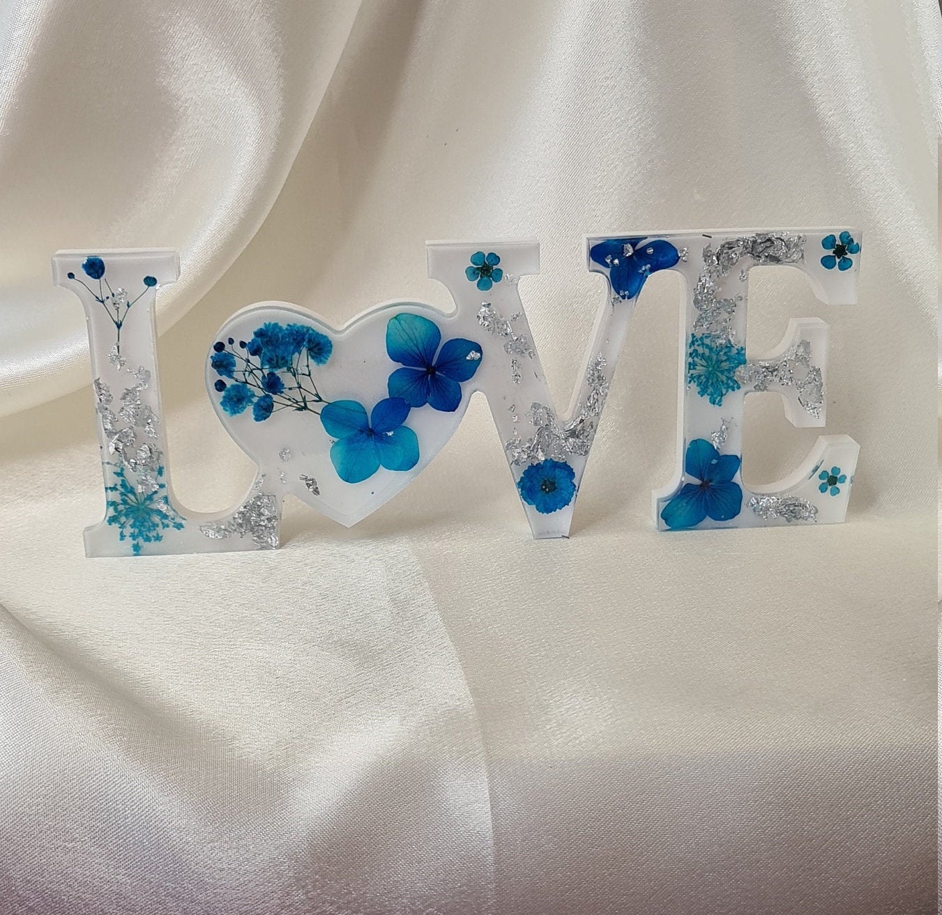 Love Décoratif en Résine Personnalisé, Incrusté de Fleurs Séchées | Idée Cadeau Noël