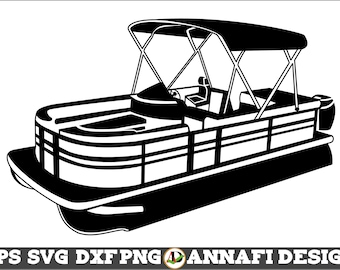photo Pontoon Boat Clipart Black And White pontoon boat vector etsy
