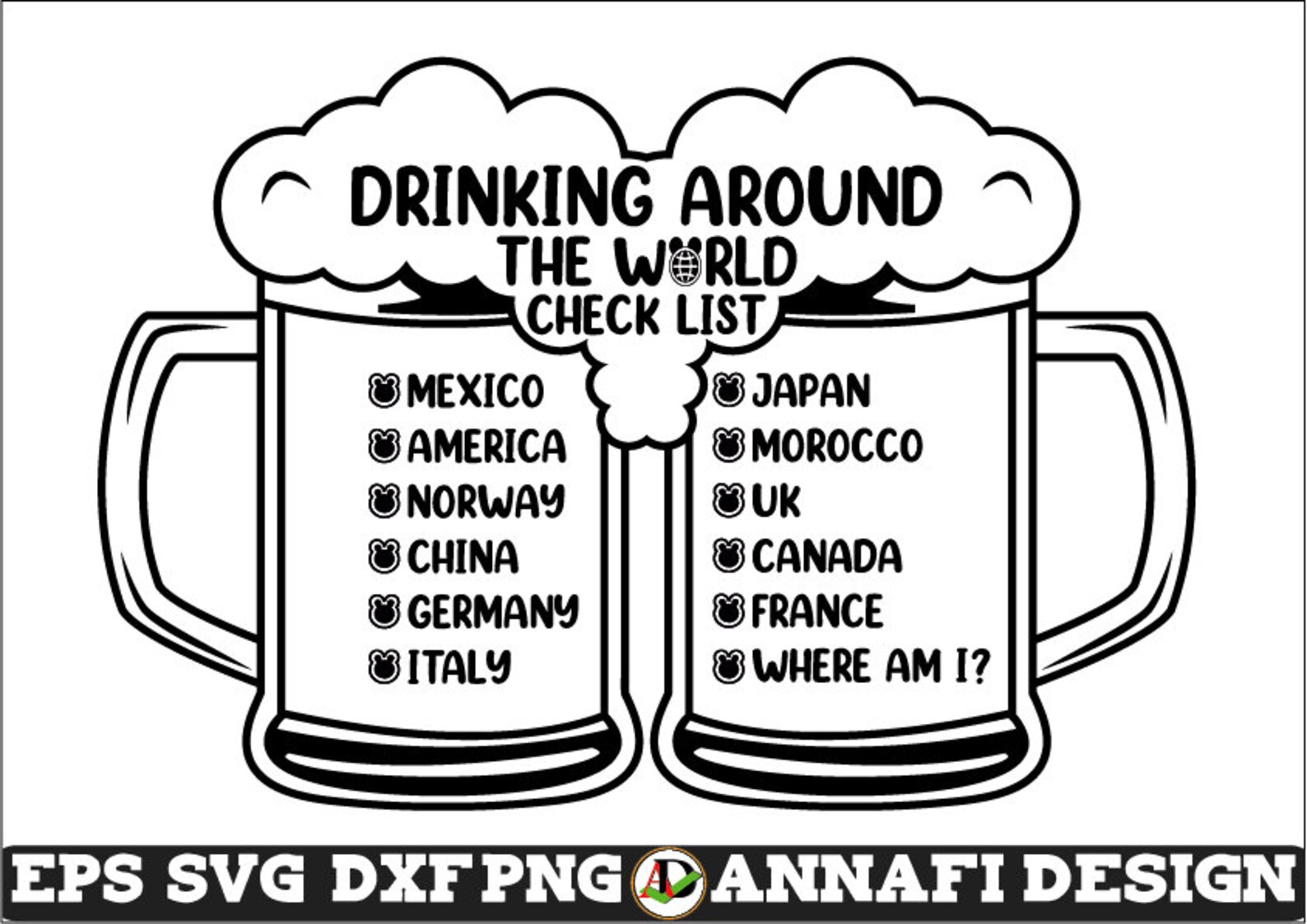 Drinking Around The World Checklist SVG Vector Cri cut file Etsy