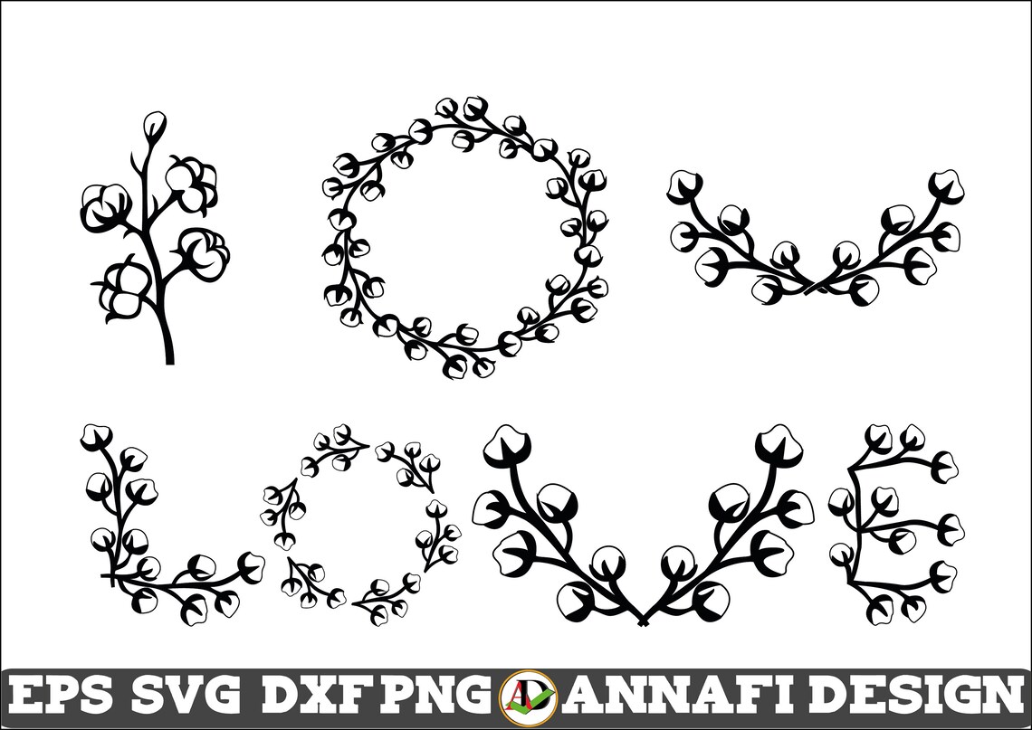 Cotton Wreath SVG Cotton Vector Cri Cut File Clipart Etsy
