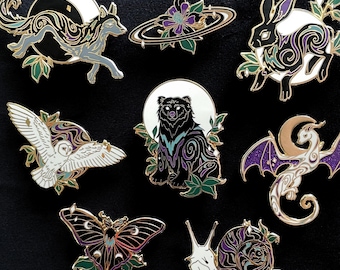 Celestial Forest - A Set of Enamel Pins and Stickers