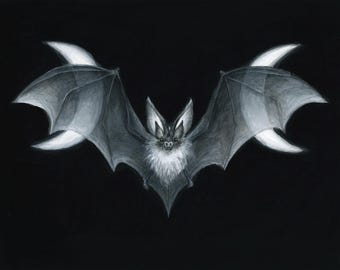 Art Print "Nightfall Bat" 8x10" Fine Art Giclee Quality Dark Art Decor
