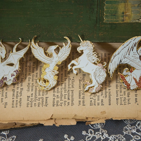 Mythical - An Enamel Pin Set | Phoenix Dragon Unicorn Griffin