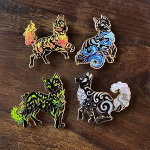 Elemental Cats Enamel Pin Set - Gold Plated Collectible Pins with Four Elements
