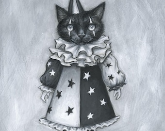 不気味なピエロの子猫 - 水彩画によるホラー風シャム猫のファイン