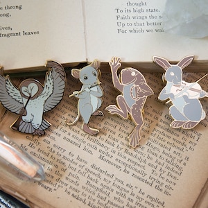 Woodland Melody - An Enamel Pin Set | Owl Mouse Frog Hare Musical Animal Pins Gold Plated