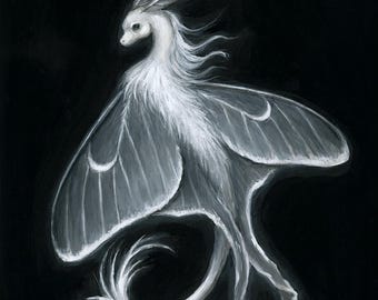 "Kunstdruck ""Luna Drache"" 20x25cm Fine Art Giclee Qualität Dark Art Decor Luna Motte Flügel Drache."