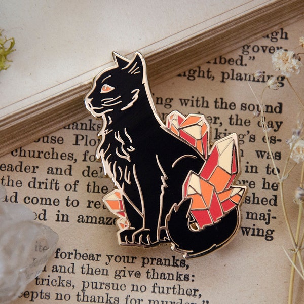 Carnelian Crystal Cat Enamel Pin