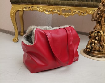 Tragetasche für 2 Hunde Hundetaschen Tragetasche für mehrere Hunde Mesa Tragetasche für Chihuahua Tasche mit Fell für Spitz Sling für Welpen Warme Tasche für Haustiere