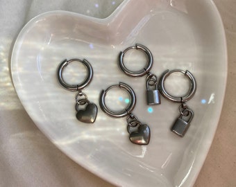 heart and lock hoops ~ stainless steel