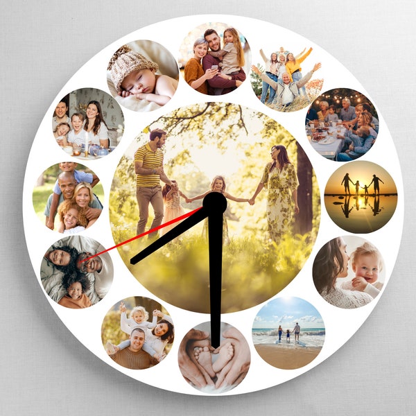 Photo Wall Clock, Add 13 Family Photos, Home Decor Wall Clock