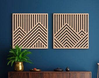 Mountains Wood Wall Art | Geometric wood wall art | Modern Wood Wall Panels | wood wall decor | home decor | Extra large wall art
