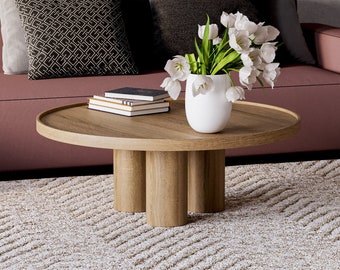 Aesthetic coffee table - Round coffee table - Unique coffee table - Wood coffee table - Minimalist oak table - Japandi coffee table