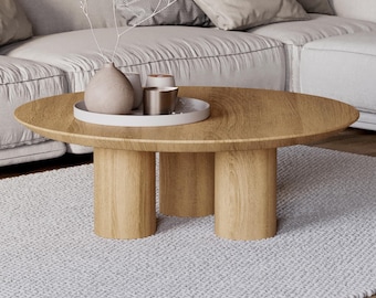 Modern Round Coffee Table - Unique coffee table - Solid Wood coffee table - Minimalist oak table - Japandi coffee table