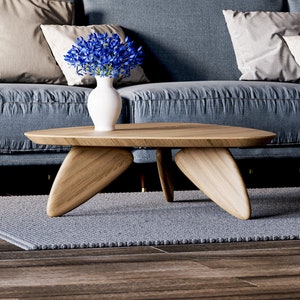 Moderne ronde salontafel - Unieke salontafel - Houten salontafel - Minimalistische eikenhouten tafel - Unieke salontafel - Japandi salontafel