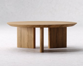 Stolik kawowy okrągły z drewna - Wyjątkowy stolik kawowy - Okrągły stolik kawowy - Minimalistyczny stolik dębowy - Oryginalny stolik kawowy - Stolik kawowy Japandi