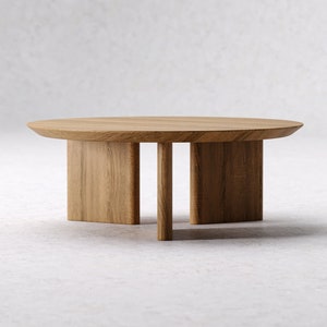 Stolik kawowy okrągły z drewna - Wyjątkowy stolik kawowy - Okrągły stolik kawowy - Minimalistyczny stolik dębowy - Oryginalny stolik kawowy - Stolik kawowy Japandi