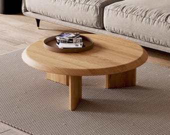 Modern Round Coffee Table - Solid Oak Table - Scandi Modern Design - Japandi coffee table