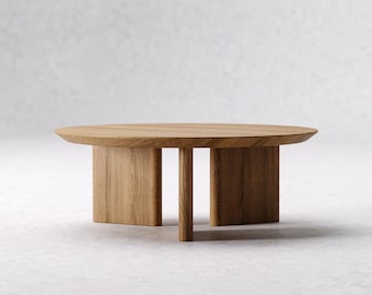 Round Wood Coffee Table - Unique coffee table - Round coffee table - Minimalist oak table - Original coffee table - Japandi coffee table