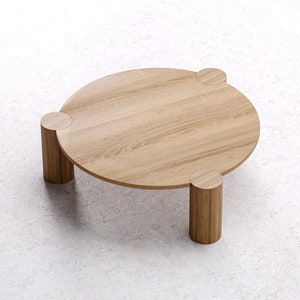 Unique Coffee Table Round coffee table Wood coffee table Modern oak table Low coffee table Japandi coffee table image 1