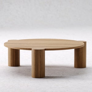 Unique Coffee Table Round coffee table Wood coffee table Modern oak table Low coffee table Japandi coffee table image 4