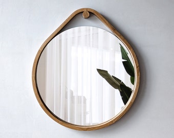 Modern wall mirror - Mirror wall decor - Round mirror - Bathroom mirror - Oak Wood frame mirror - Living room mirror - Large wall mirror