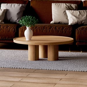 Round coffee table - Modern coffee table - Unique coffee table - Wood coffee table - Minimalist oak table - Japandi coffee table