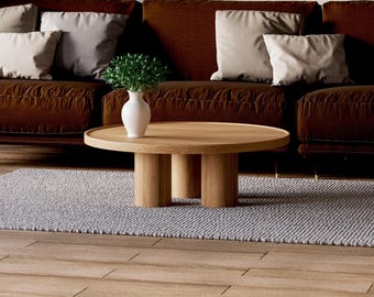 Round coffee table - Modern coffee table - Unique coffee table - Wood coffee table - Minimalist oak table - Japandi coffee table