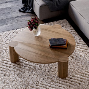 Unique Coffee Table Round coffee table Wood coffee table Modern oak table Low coffee table Japandi coffee table image 3