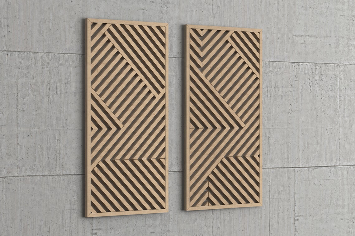 Wood Wall Art Set Geometric Wood Wall Panels Modern Wood Etsy
