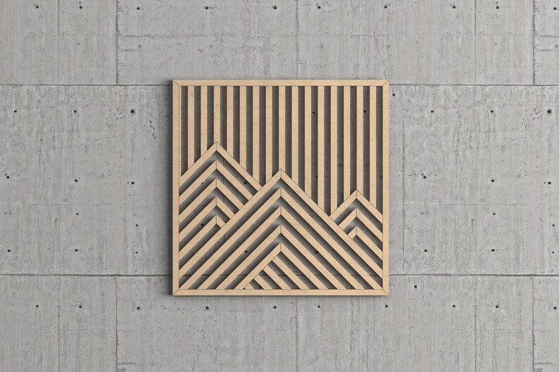 Wood Mountain Wall Art Geometric Wood Wall Art Modern Wood Etsy