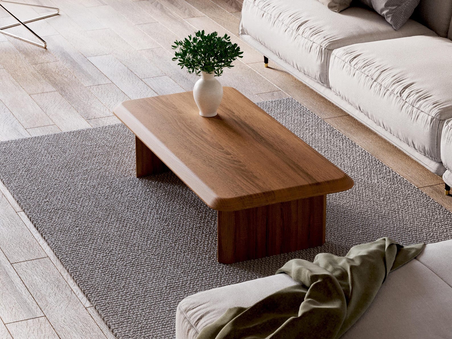 Fluted pedestal Japandi coffee table oval tabletop