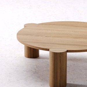 Unique Coffee Table Round coffee table Wood coffee table Modern oak table Low coffee table Japandi coffee table image 5