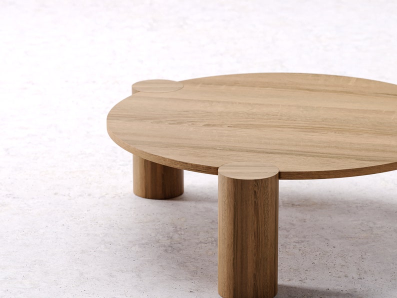 Unique Coffee Table Round coffee table Wood coffee table Modern oak table Low coffee table Japandi coffee table image 5