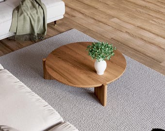 Unique Coffee Table - Round coffee table - Wooden coffee table - Modern coffee table - Oak coffee table - Japandi coffee table