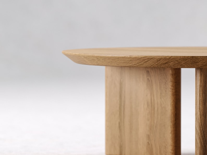 Stolik kawowy okrągły z drewna Wyjątkowy stolik kawowy Okrągły stolik kawowy Minimalistyczny stolik dębowy Oryginalny stolik kawowy Stolik kawowy Japandi zdjęcie 6