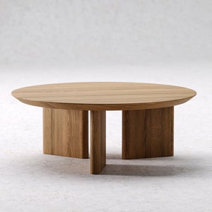 Round Wood Coffee Table Unique coffee table Round coffee table Minimalist oak table Original coffee table Japandi coffee table image 2