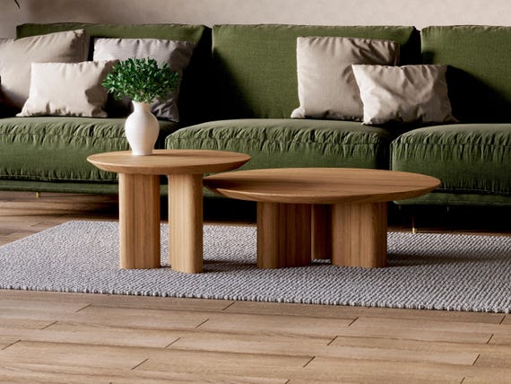 Nesting coffee table - Set Round Coffee Table - Unique coffee table set - Solid oak table - Scandi coffee table - Living room coffee table