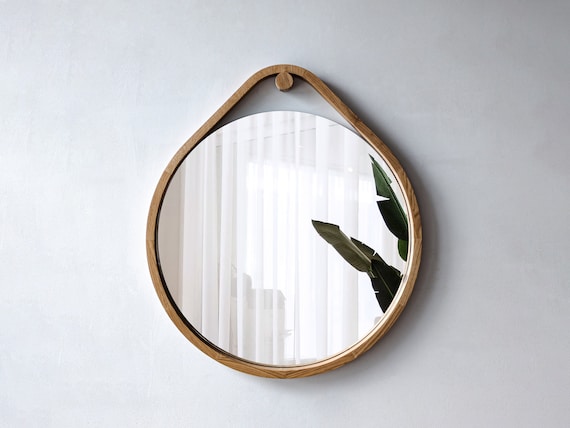 Modern wall mirror - Mirror wall decor - Round mirror - Bathroom mirror - Oak Wood frame mirror - Living room mirror - Large wall mirror