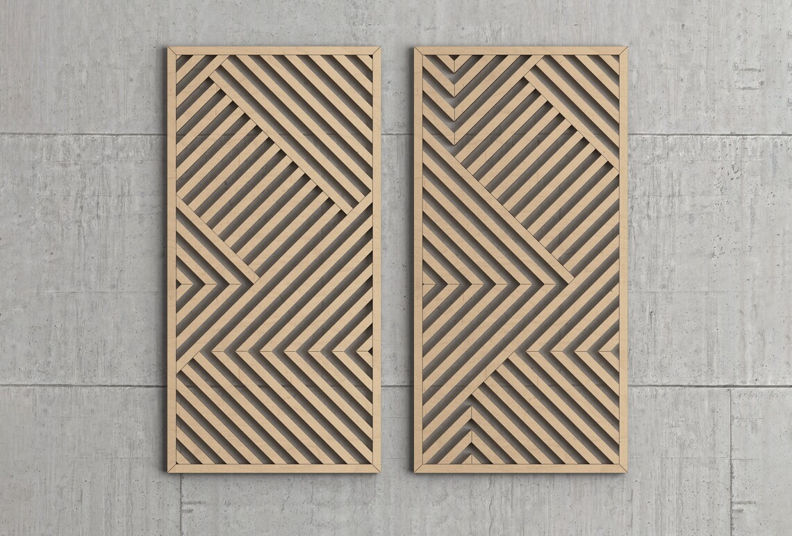 Wood Wall Art Set Geometric Wood Wall Panels Modern Wood Etsy